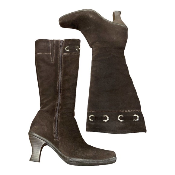 La Canadienne Women's Suede Tall Heeled Waterproof Zip-Up Boots Brown Size US 6M - Picture 1 of 7